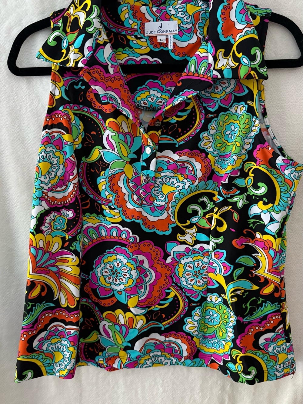 Jude Connally Black Multicolor Sleeveless Collared Top